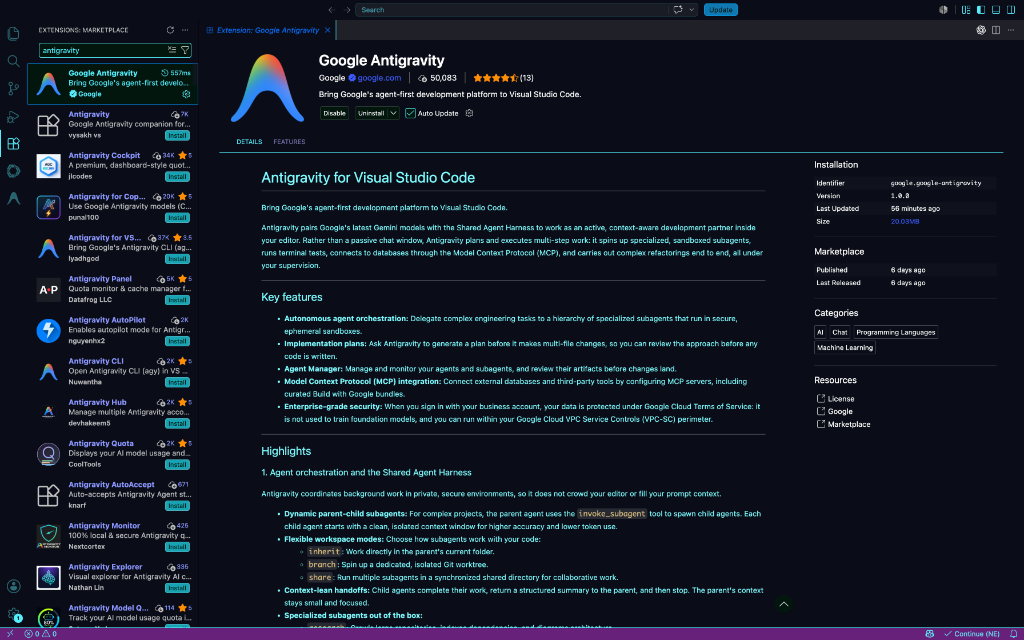 Antigravity integration features
